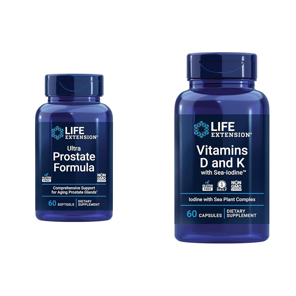 Life Extension Ultra Prostate Formula, Saw Palmetto für Männer, Pygeum, Sting Nettle & Vitamine D und K mit Sea-Iodine, Vitamin D3, Vitamin K1 und K2, Iodine