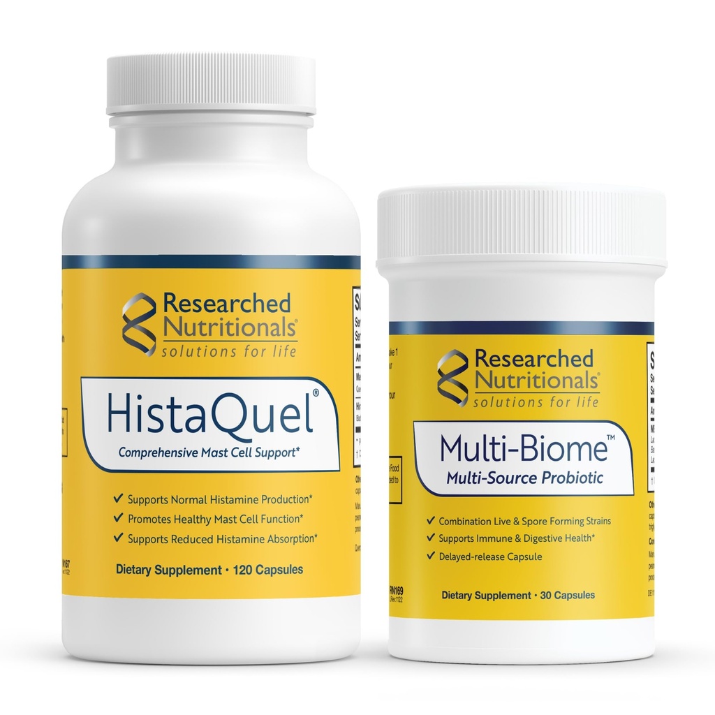 Geforschte Ernährung Mast Cell Support Duo - HistaQuel unterstützt normale Histaminproduktion (120 Kapseln) & Multi-Biome Multi Strain Probiotic für Immun- & Histamin-Unterstützung (30 Kapseln)