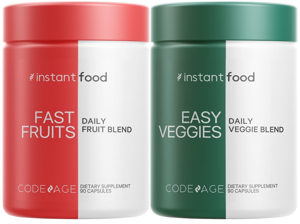 Codeage InstantFood Easy Veggies + Fast Fruits Bundle – Vegetable & Fruit Blend Capsule Supplement – Plant-Based Phytonutrient Formula – Vegan, Non-GMO – 180 Capsules