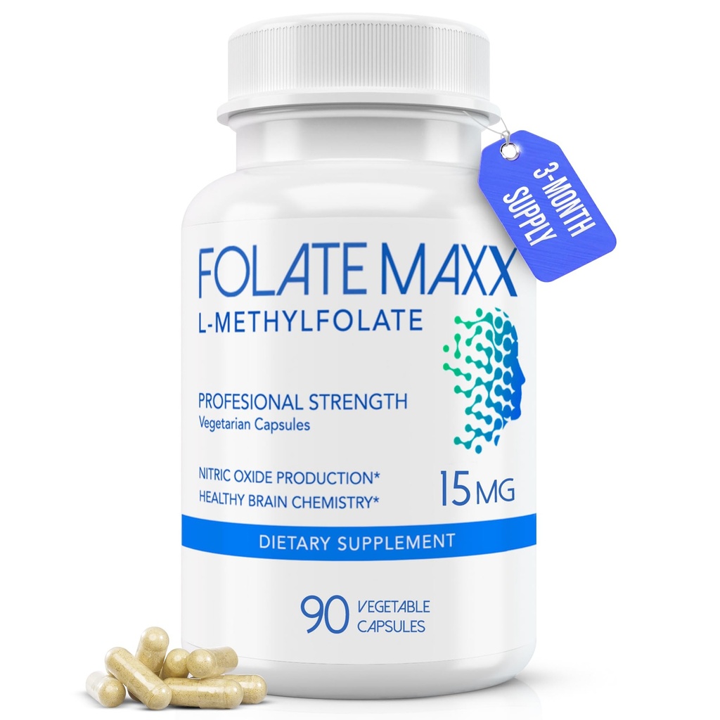 FolateMaxx L-Methylfolat 15mg 90 Kapseln | Professionelle aktive Methyl Folat 5-MTHF-Ergänzung | Methyliertes Folat für Frauen & Männer | Non-GMO, Glutenfrei (3 Monate Versorgung)