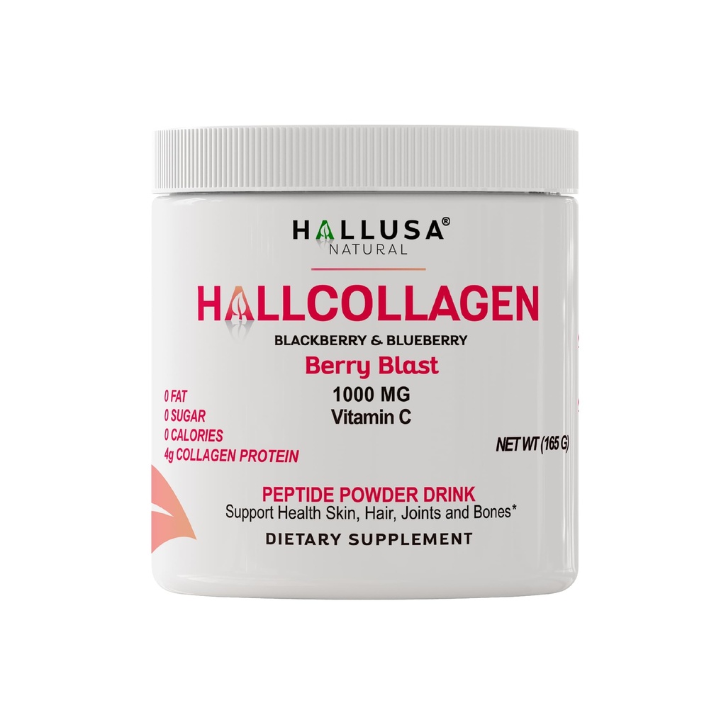 HallCollagen – Collagen Peptides Powder + Vitamin C, Supports Health Skin, Hair, Nail, Joints & Bones*, Berry Blast Flavor, 4g Collagen Protein per Serving, 5.82 oz (30 Servings), Dietary Supplement