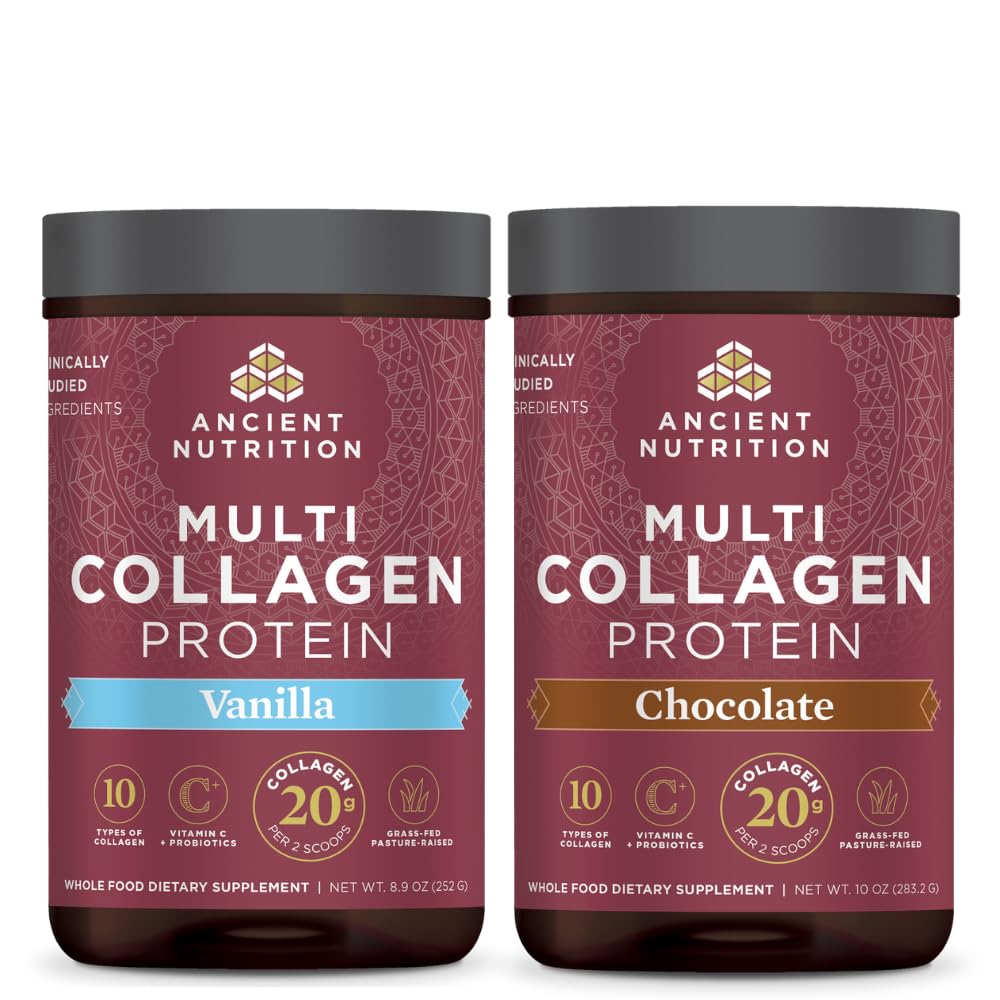 Antike Ernährung Multi Collagen Protein Pulver, Vanille, 24 Servierungen + Multi Collagen Protein Pulver, Schokolade, 24 Servierungen