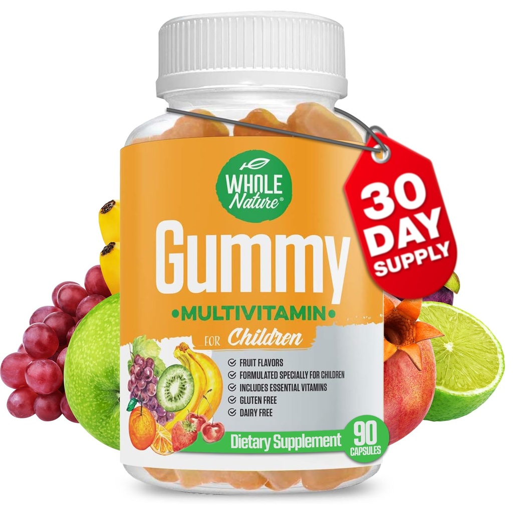 Kinder Gummy Multivitamin - Komplette tägliche Essentials Kinder Vitamine und Mineralstoffe für Gesamt-Wellness, 90 Gummies. Obst Geschmack, kein künstlicher Zucker, Milch und Gluten frei