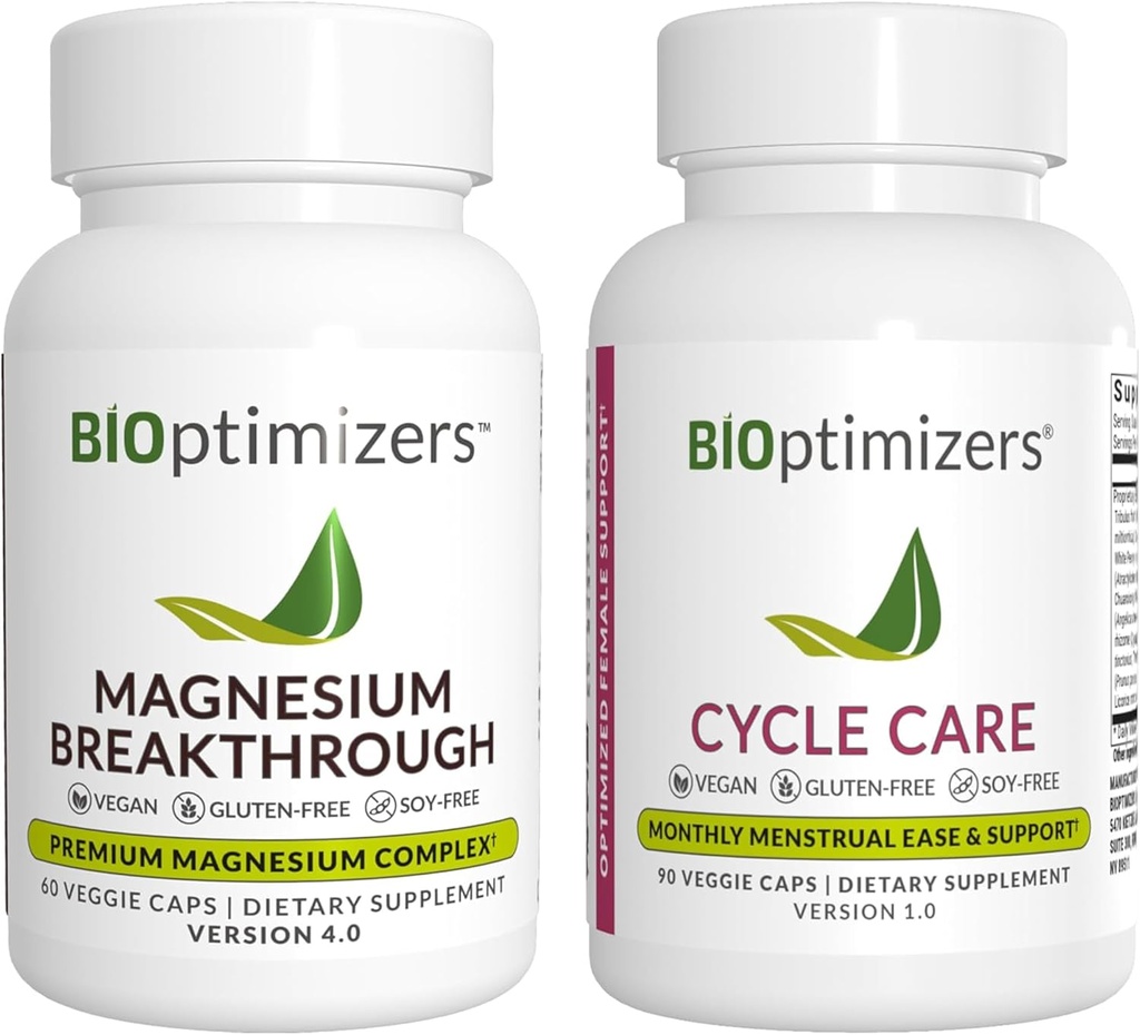 BiOptimizers Magnesium Breakthrough 4.0, (60 Kapseln) & Cycle Care, (90 Kapseln) - Natural Sleep, Brain und Menstrual Relief Support Supplement Bundle