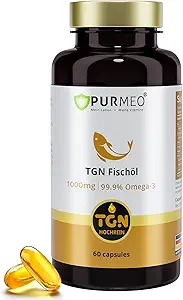 TGN Premium rTG Omega-3 Fischöl 1000mg - 400% Höhere Absorption & 99.9% Rein - 600mg EPA & 300mg DHA für Herz, Gehirn, Augen & Gelenkunterstützung - Kein Fisch Nachgeschmack, Made in Germany, 60