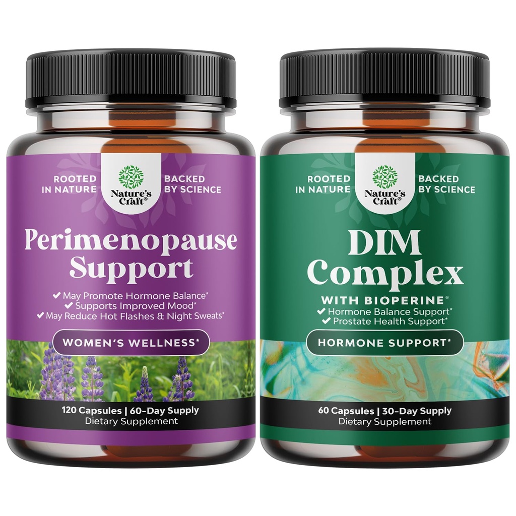 Bundle komplette Perimenopause Ergänzung für Frauen mit Maca Root Vitex Berry & Black Cohosh und Pure DIM Ergänzung mit Bioperine - Diindolylmethan Testosteron Complex mit Broccoli Florets
