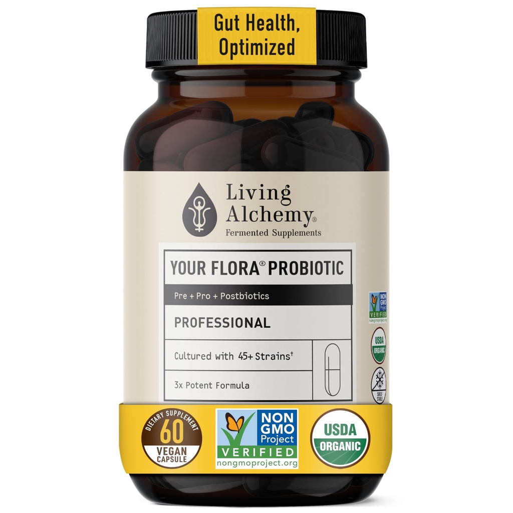 Living Alchemy Gut Health Supplements für Männer und Frauen - Ihre Flora Probiotic Professional Digestion Supplement mit Fermented Soybean, Prebiotics, Verdauungsenzyme - Vegan, Non-GMO, 60 Pcs