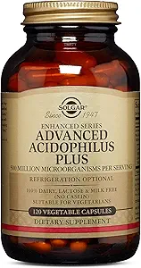 Solgar Advanced Acidophilus Plus, 120 Vegetable Capsules - Unterstützt gesunde Darmflora - 500 Millionen Mikroorganismen pro Servierung - Gluten & Dairy Free - Vegetarisch - 120 Portionen