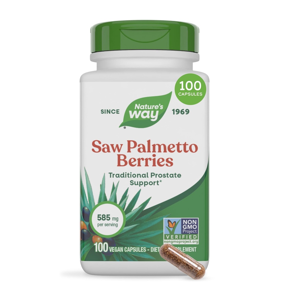 Nature's Way Saw Palmetto Beeren, Traditional Prostate Support*, 585 mg pro Portion, Non-GMO Project Verified, Vegan, 100 Kapseln (Packaging May Vary)