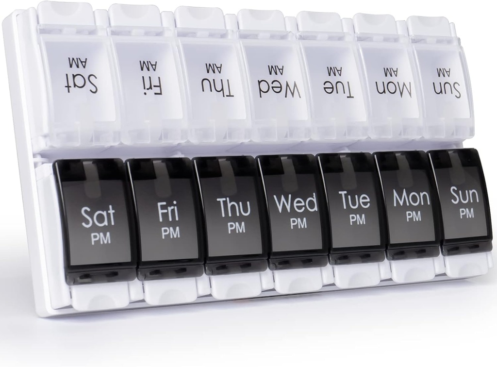 MERICARGO Am Pm Pill Organizer 7 Tage, 2 Mal pro Tag Große wöchentliche Pille Box, Push-Taste Tägliche Pille Fall für Vitamin, Fischöl, Nahrungsergänzungsmittel