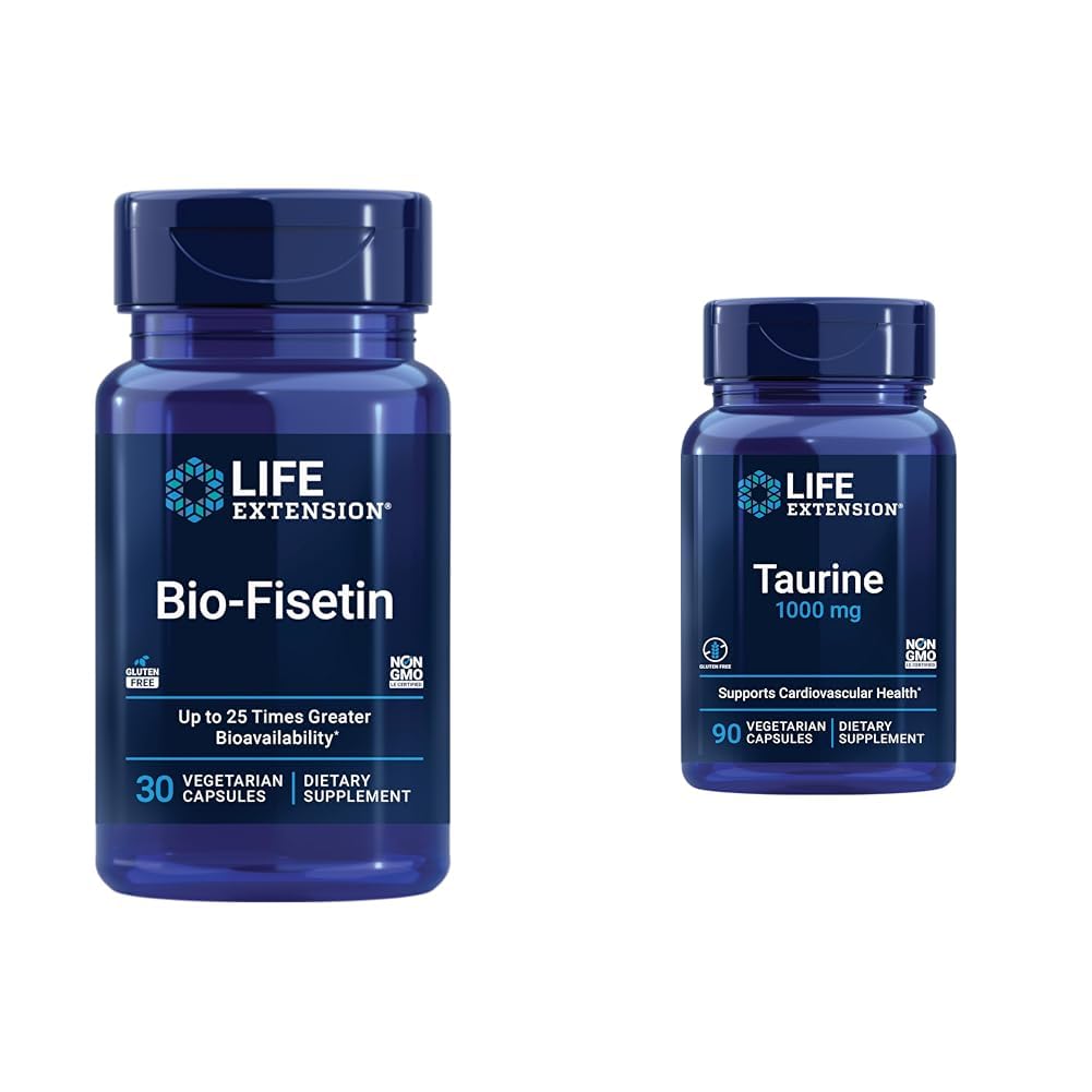 Life Extension Bio-Fisetin 30 Kapseln Cellular Health Bundle mit Taurine 1000mg 90 Kapseln Herzgesundheit