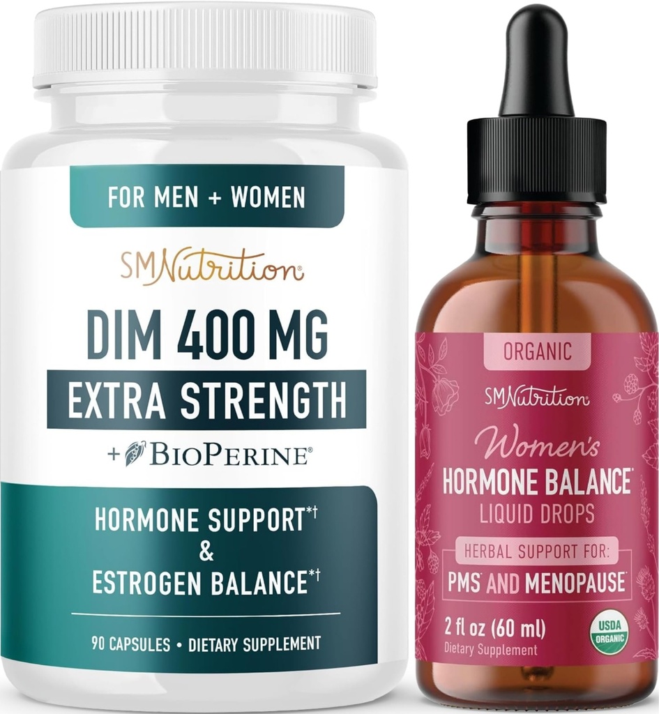 Kräuterhormon Balance Tincture & Extra Strength DIM Ergänzung | Hormon Balancing Bundle mit 400mg DIM Kapseln (90 Portionen) und Flüssige Cycle Unterstützung Ergänzung für Frauen (60 Portionen)