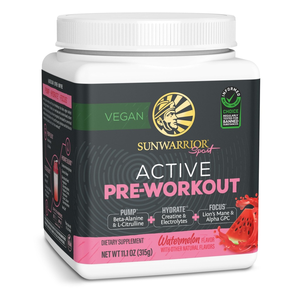 Sunwarrior Pre Workout Powder Energy Drink | Vegan Pflanzenbasierte Ergänzung | Pumpe, Hydrate, Fokus, Ausdauer, & Stärke Builder | Wassermelone entflammt 30 Servierungen | Active Preworkout
