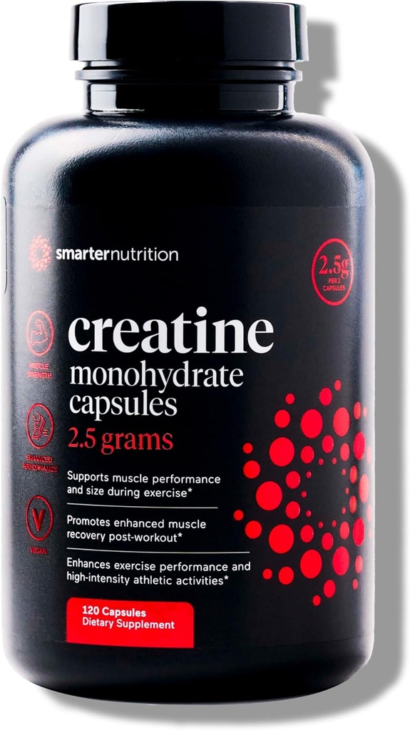 SMARTERNUTRITION Kreatin Monohydrat Pillen mit 2500mg (2.5g) Pro Servieren, Vegan Kapseln - Pre & Post Workout Recovery Support, fördert Muskelmasse &. Endurance - 120 Count[60-Day Supply]