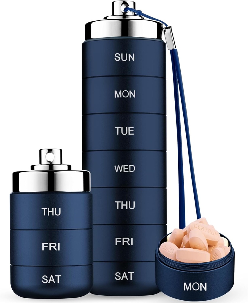 Mossime Metall Reise Pille Organizer, Tragbare 7 Tage Vitamin Organizer stapelbar, Wasserdicht 1 mal ein Tag Pille Box, große Pille Container, Tägliche Medizin Organizer für Vitamin, Fischöl, Supplement