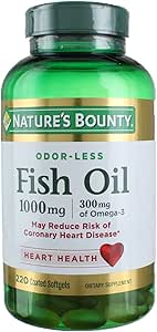 Nature's Bounty Fish Oil 1000 mg Omega-3, 220 Odorless Softgels (Pack von 3)