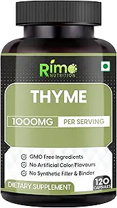Thyme Kräuterergänzung Vegetarische Kapseln (Thymus Vulgaris) getrocknete Blatt (120 Kapseln) 1000mg pro Servierung