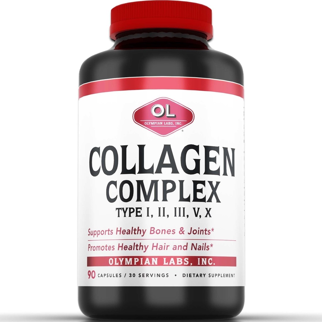 Olympian Labs Multi Collagen Complex Typ I, II, III, V, X, Haar, Nägel, Joint, Gut Health, 90 Caps, 30-Day Supply