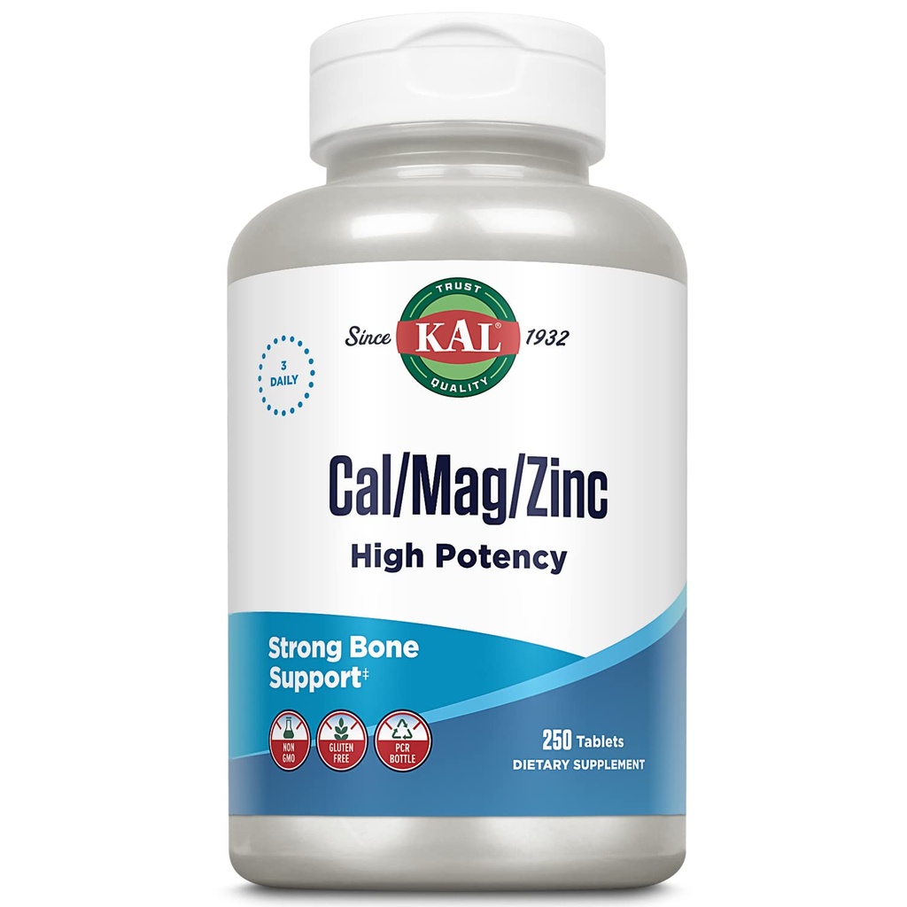 KAL Cal/Mag/Zinc | 1000mg Calcium, 400mg Magnesium & 15mg Zink | Knochen, Muskel, Herz & Immununterstützung | 250ct, 83 Serv.