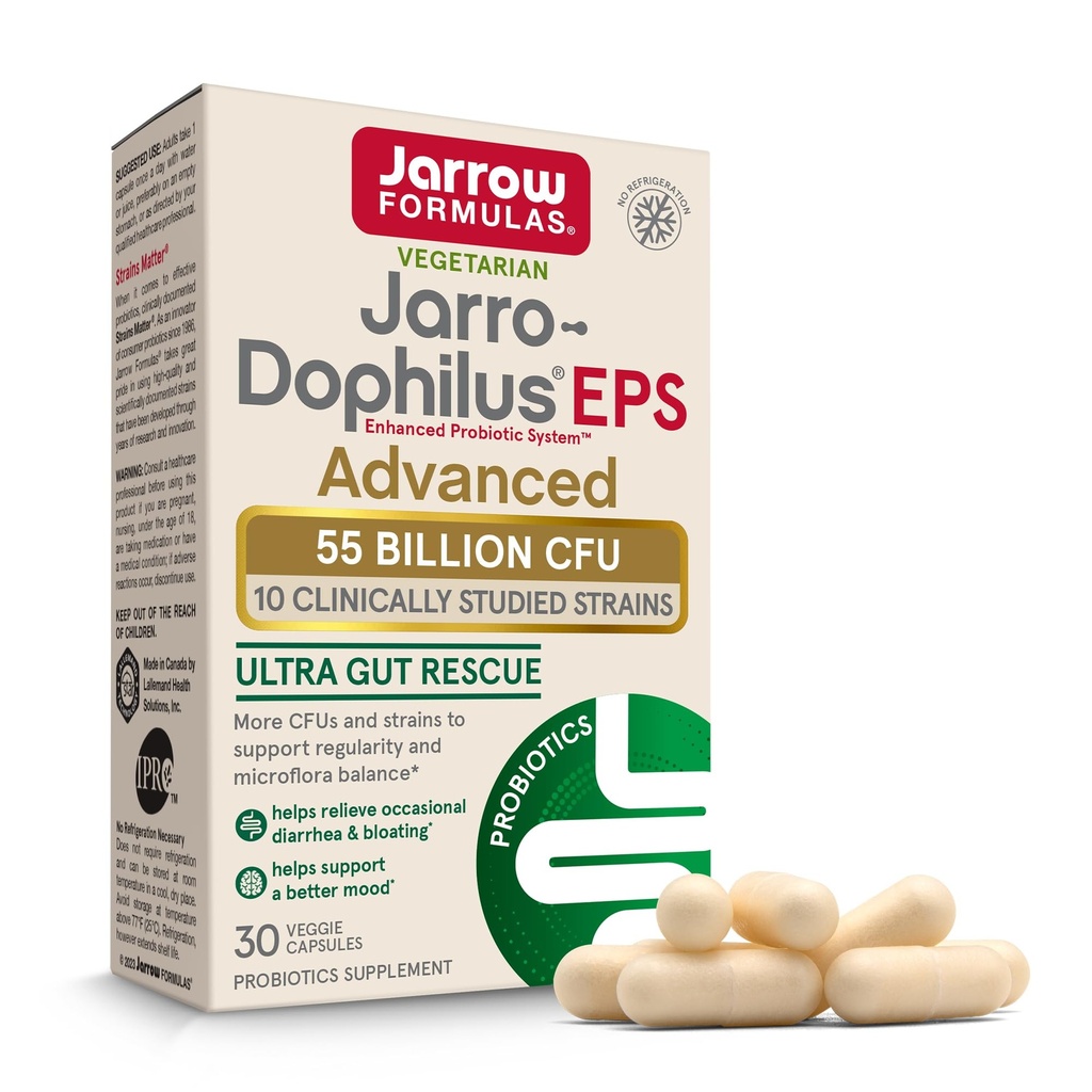 Jarrow Formulas Jarro-Dophilus EPS Advanced, 55 Billion CFU Probiotics, Verdauungsunterstützung für Erwachsene, 30 Probiotische Ergänzung Veggie Kapseln, bis zu 30 Tage Versorgung