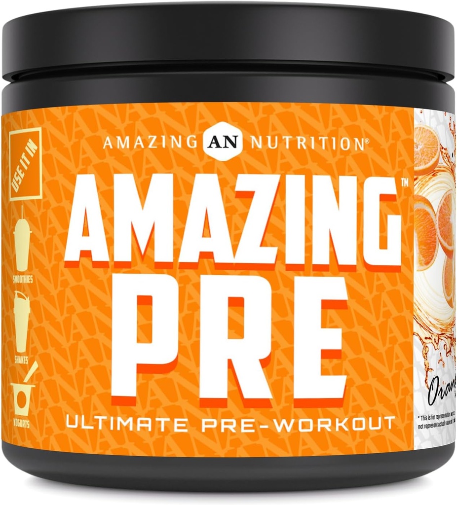 Erstaunliche Ernährung Erstaunlich PRE | Ultimate Pre-Workout Ergänzung | 30 Servierpulver | 2,5 Gramm BCAA pro Servierung (30 Servierungen, natürliche Orange)
