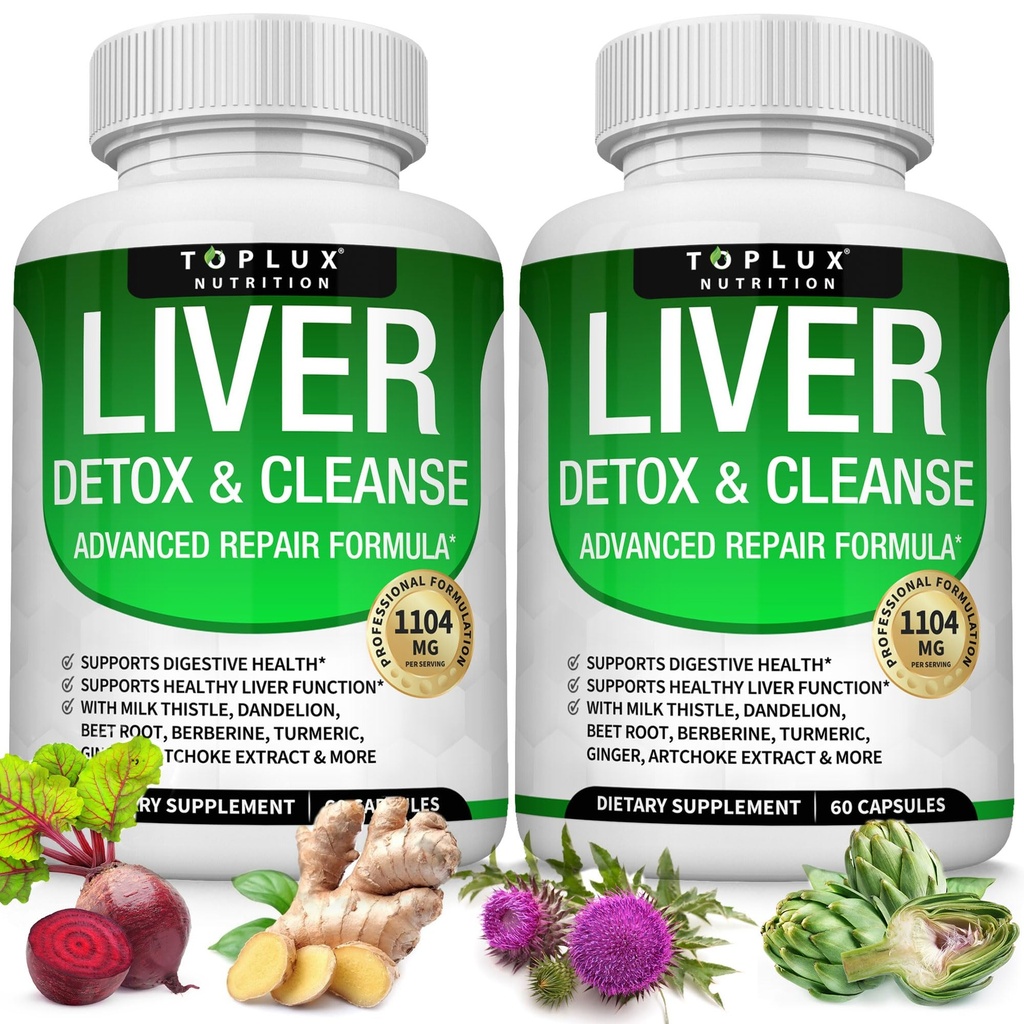 Liver Cleanse Detox & Repair Formula Liver Detox Supplement – Milchdistel mit Dandelion, Artichoke, Turmeric, Beet Root, Turmeric & More für natürliche schnelle Kräuterreinigung Non-gmo Vegan 60 Kapseln