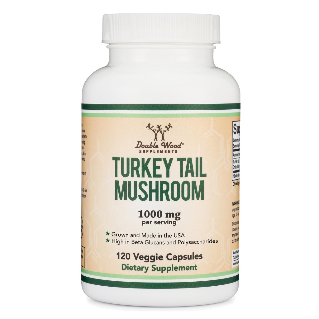 Türkei Tail Mushroom Supplement (120 Kapseln - 2 Monate Versorgung) (Coriolus Versicolor) Umfassende Immunsystemunterstützung, Non-GMO, Glutenfrei, Grown und Encapsulated in den USA von Double Wood