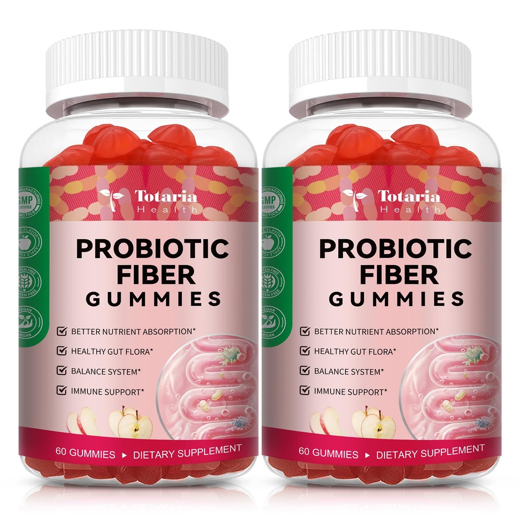 9-in-1 Probiotische Fasergummis für Erwachsene & Teens 16G Fiber per Serving, Psyllium Fiber Supplement mit 5 Billion CFU Bacillus Coagulans, Inulin, ACV für Verdauungs-, Gut & Immun-Wellness - 2 Flaschen