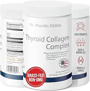 Dr. Westin Childs - Thyroid Collagen Complex, patentiertes Peptides Protein Powder - Hyaluronsäure & Vitamin C für Schilddrüse, Haar, Haut, Nägel, Gelenke, & Digestion Support, Grass-fed, Unflavored, 13.6oz