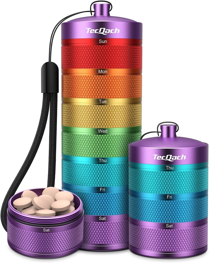 Metall Reise Pille Organizer, Wasserdichte Wöchentliche Pille Box, große Aluminiumlegierung Portable Pille Fall Container, BPA Kostenlose 7 Tage tägliche Medizin Organizer Halter für Vitamin, Supplement, Fischöl (7 Farbe)