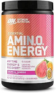 Optimum Nutrition New Flavor Amino Energy - Pre Workout mit grünem Tee, BCAA, Aminosäuren, Keto Friendly, Green Coffee Extract, Energy Powder - Tropical Sunrise, 30 Portionen (Packaging May Vary)