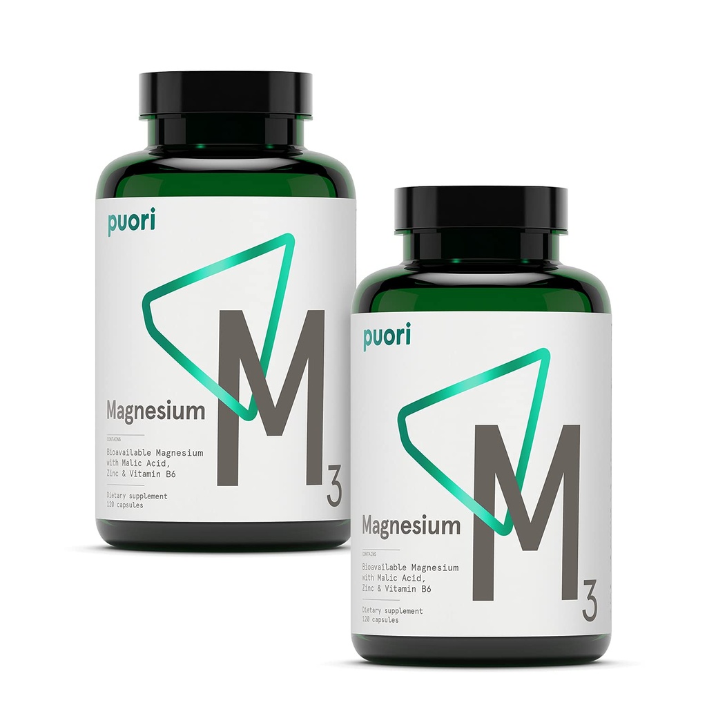 Puori Magnesium Complex Supplement - Hohe Absorption Magnesium Taurinate & Gluconate, Zink, Vitamin B6 & Malic Acid für Schlafunterstützung, Immun- & Knochen-Gesundheit & Muskel-Recovery - 240 Vegan Kapseln