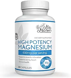 Milamiamor High Potency Magnesium - Hohe Absorption Magnesium Citrat - Ganze Körperunterstützung - Herz, Nerven- und Knochengesundheit - Non-GMO, Vegan & Glutenfrei - Made in USA - 500 mg - 60 Kapseln