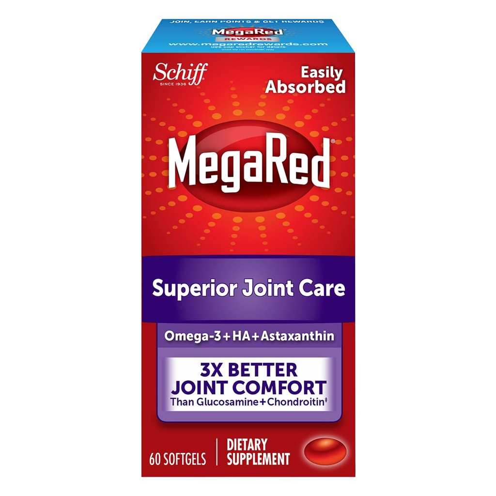 Omega-3 Krill Öl und Joint Supplement - Megared Joint Care 60 softgels - EPA/DHA Fettsäuren, Antioxidantien, Hyaluronsäure, Keine fischige Burp Nachgeschmack wie mit Fish Oil
