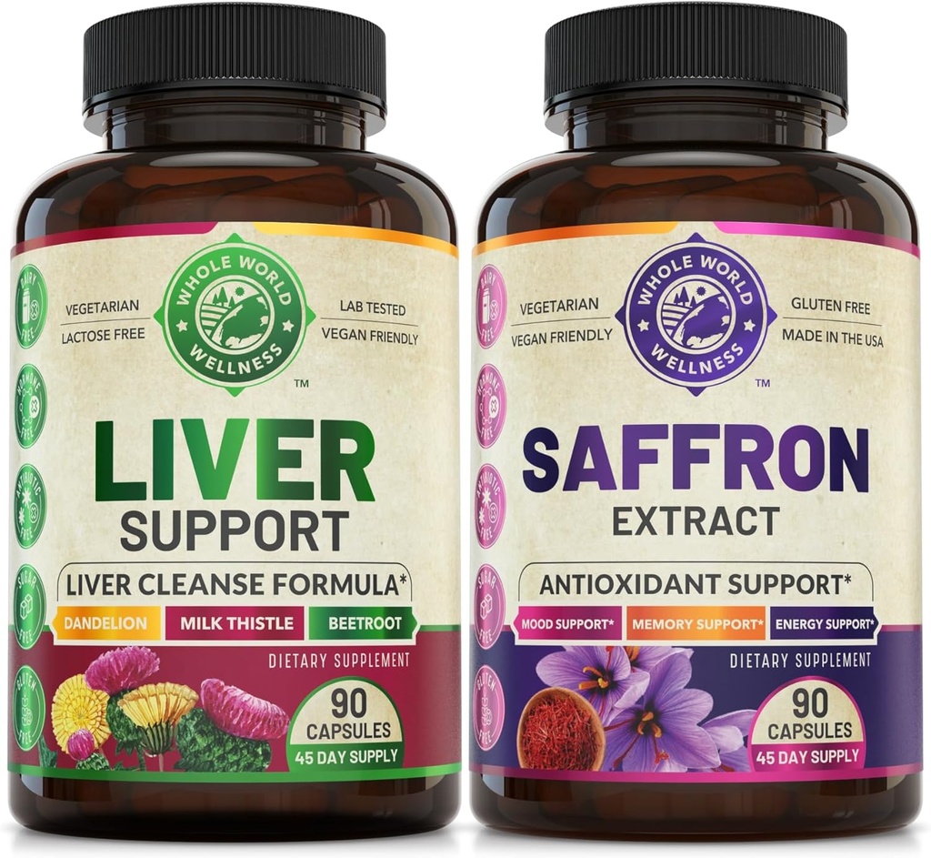 Liver Cleanse Detox Repair Formula und Pure Saffron Extract Bundle (jeweils eine Flasche). Unterstützt Liver Health, Energy Boost, Mood, Metabolic Funktion. USA Made.