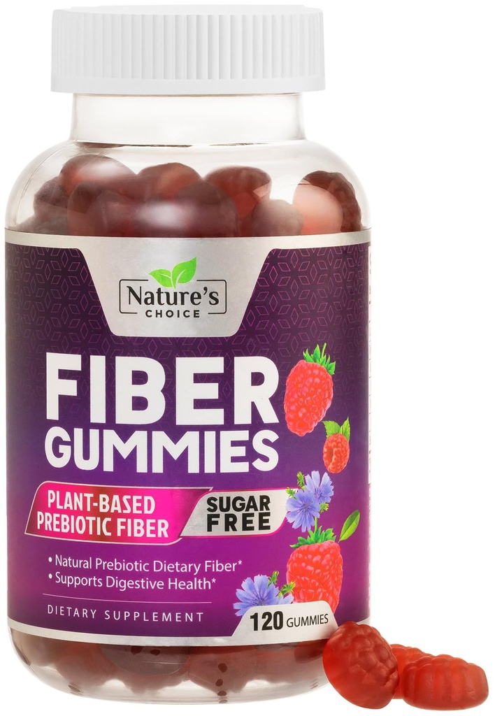 Fiber Gummis für Erwachsene, Sugar Free Daily 4g Gummy Fiber Supplement, Prebiotic Gummy Digestive Health Support - Plant Based Soluble Chews, Prebiotics unterstützt Regularity & Digestion - 120 Gummis