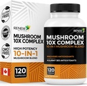 RENEW ACTIVES Pilzkomplex 2 Kapseln pro Servieren – 10 Pilzmischung mit Antioxidantien für Immungesundheit & Wellness – Unterstützt Gesamtlebens- &amp; Langzeit-Wellness –Made in Canada - 120 Kapseln