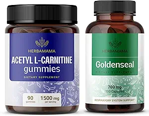 HERBAMAMA L-Carnitin und Goldenseal Kit - Bundle von 1500 mg Acetyl L-Carnitin Gummies & 700 mg Goldenseal Kapseln - Vegan, Non-GMO, Gelatin-Free - 2 Pack