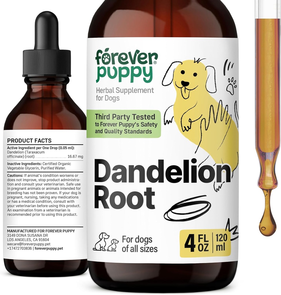 Forever Puppy Dandelion Root Drops für Hunde - Liquid Liver Health Supplement für große, mittlere und kleine Hunde - Liver Cleanse Detox Drops w/Dandelion Root Extract - 4 oz