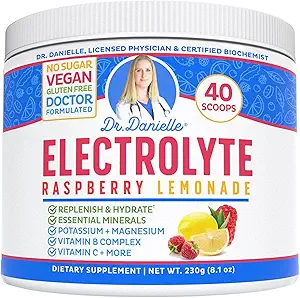Dr. Danielle's Original Electrolyte Powder - Hydration Drink Mix Supplement - Boosts Energy & Keto-Friendly - No Maltodextrin & Sugar Free - Raspberry Lemonade Flavor