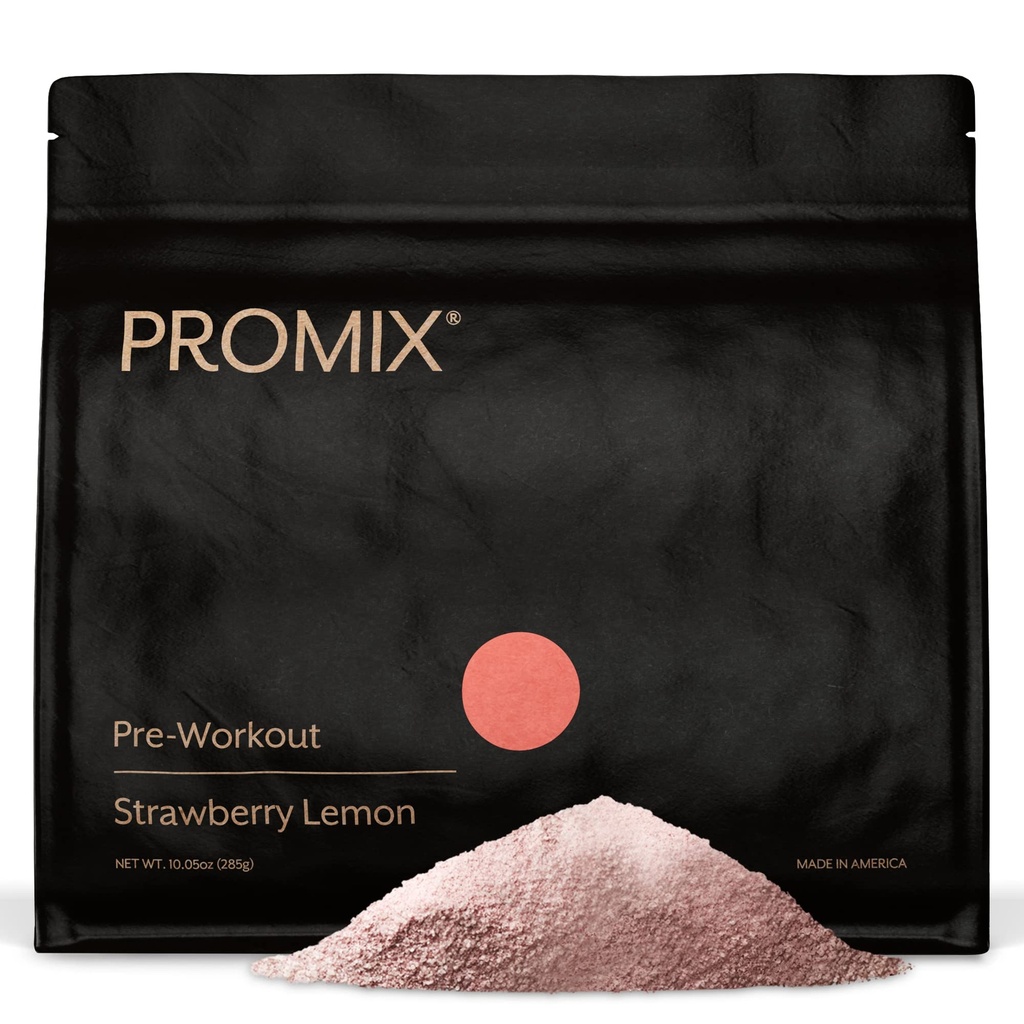 Promix Pre-Workout-Pulver, Erdbeerzitrone - steigert Fokus, Energie & Ausdauer - mit Koffein, B12, Beta-Alanin & L-Tyrosin - Gluten & Milchfrei, 10,05 oz