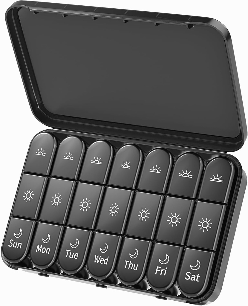 Daviky Wöchentliche Pille Organizer 3X pro Tag, große Pille Box 7 Tag 3 Mal pro Tag mit separatem Licht-Proof-Container, Portable Travel Pill Case für Medikamente, Vitamine, Fischöl und Ergänzungen