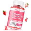 Zuckerfreie Kollagengummis für Frauen Männer, Multi Collagen Peptide Gummie Typ I II III V X mit Biotin Vitamin A B C D E für Haar Hautnägel, Erdbeeren Geschmack, 60 Zähler