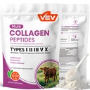 VEV Multi Collagen Peptide Powder, 16 oz (41 Servierungen) – Typ I, II, III, V, X, hydrolysiertes Collagen, Hyaluronsäure Power, Biotin, Vitamin C, Unterstützt Haut, Unflavored, löst leicht