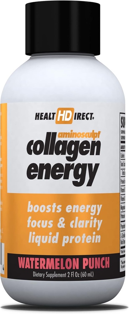 HEALTH DIRECT - AminoSculpt Collagen Energy - Flüssiges Kollagen für Hydration, Zirkulation, Energie - Vitamin B12, Elektrolyte, L-Citrullin, Amla - Watermelon Punch - 12 Pack (Fl Oz), 12 Servierungen