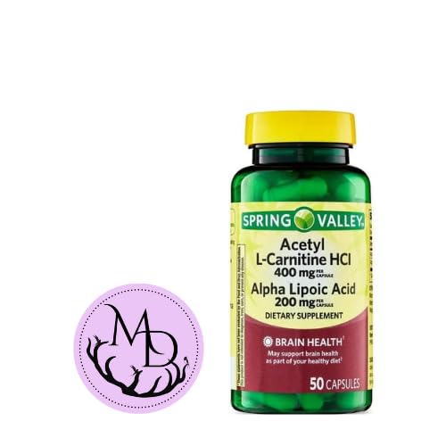 Generisches Acetyl L-Carnitin HCI 400 mg + Alpha Lipsäure 200 mg Kapseln Spring Valley, 50 Count + Aufkleber Dri Store