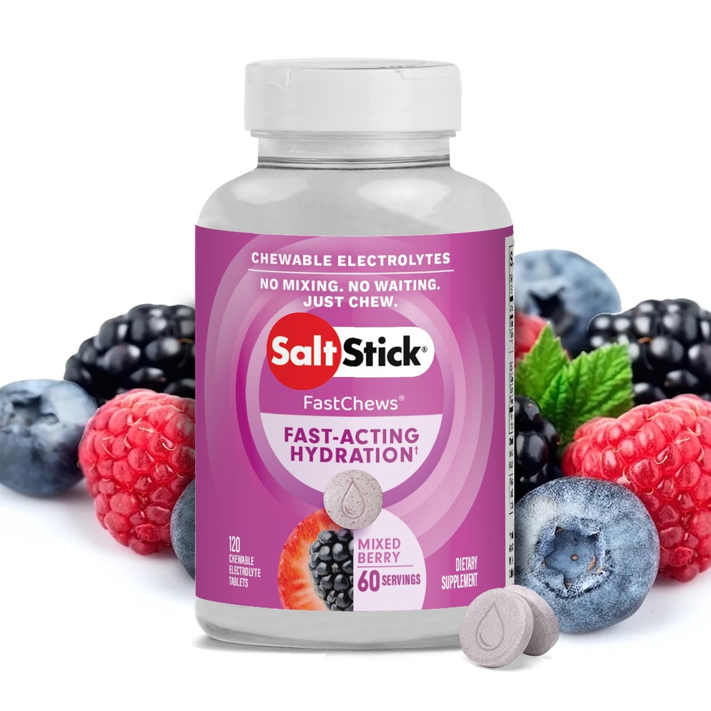 SaltStick Elektrolyt FastChews - 120 Mixed Berry Chewable Electrolytes - Salztabletten für Laufen und Hydration, Elektrolyt Chews - 120 Count