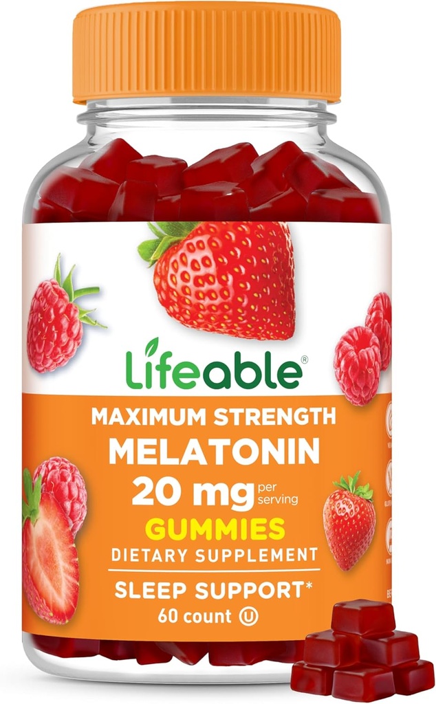 Lebensfähiges Melatonin 20mg Gummies | Große Verkostung Schlafergänzung für Erwachsene | Kann helfen fallen und bleiben schlafen | Vegetarische Schlafgummis für Erwachsene, Männer, Frauen | 60 Melatonin Gummies 20mg