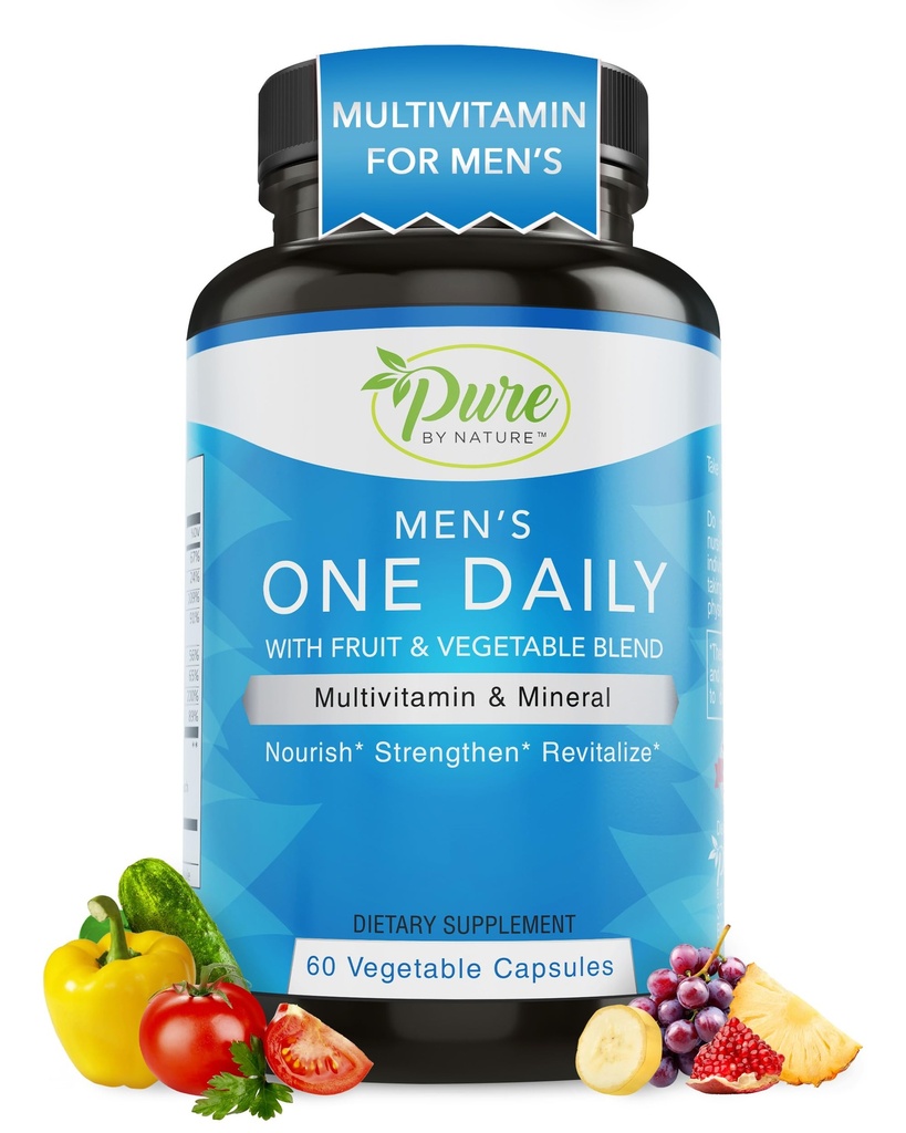 Rein von Natur aus One-Daily Multivitamin für Männer, Immune Support Supplement mit Nicht-GVO-Zutat, Vitamin & Mineralien für Energie, 60 Veggie Kapseln