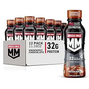 Muscle Milk Pro Advanced Nutrition Protein Shake, Knockout Chocolate, 11.16 Fl Oz (Pack von 12), 32g Protein, 1g Zucker, 16 Vitamine & Minerals, 5g Fiber, Workout Recovery, Energizing Snack, Packaging May Vary